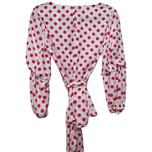 New York & Company Blouse Red Polka Dots 100% Polyester Women's Size S (NWT) - Picture 5 of 16